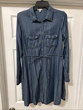 Maurices Denim Blue Button-Up Shirt Dress